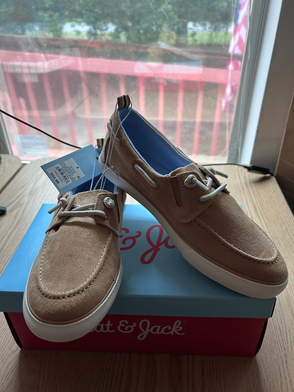 New Boy Cat & Jack Faux Suede Reece Sneakers Loafer Boat Shoes Tan Beige Size 13